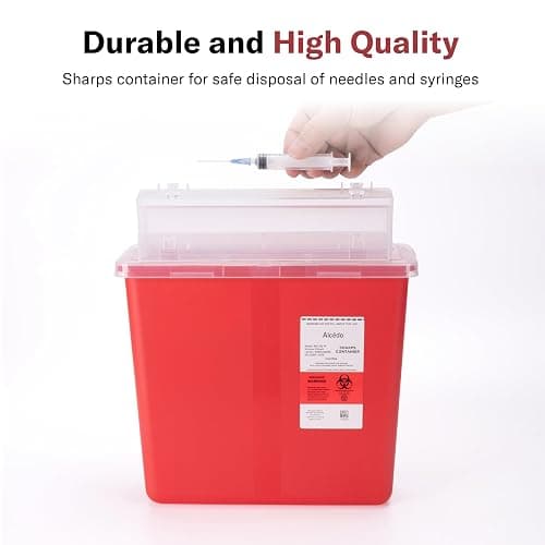 Alcedo Sharps Container for Home and Professional Use 5 Quart (1 Pack), Biohazard Needle and Syringe Disposal, Mailbox Style Lid, Medical Grade thumbnail 2