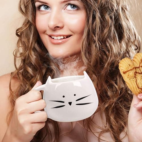 BUYNEED Funny Cute Ceramic Animal Cat Coffee Mug 12 oz Cat Lovers Kitty Tea Mugs Gifts for Women Girls Kids thumbnail 6
