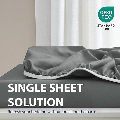 Cathay Home Luxury Wrinkle And Fade Resistant Double Brushed Ultra Soft Microfiber 14-inch Standard Pocket Single Fitted Sheet, Gray, Twin - Black Twin thumbnail 3