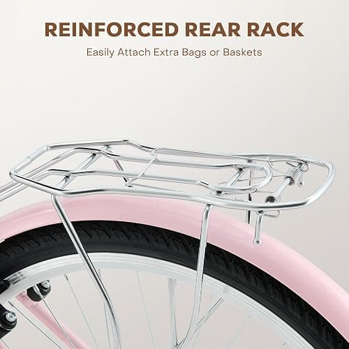 Viribus Beach Cruiser Bike for Women, 24 26 inch Womens Bike with 1 Speed, Front Basket & Rack, Comfort Cruiser Bicycle Step Through for City Commuter, Retro Bicycle for Seniors Ladies Female Adults - Light Pink - 24 Inch Wheels thumbnail 5