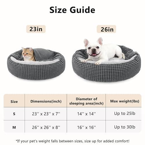 SIWA MARY Dog Bed with Attached Blanket for Small Dogs or Cats, Soft Plush Cozy Donut Cuddler Hooded Pet Beds Washable. Round Puppy Bed Orthopedic, Calming Cat Cave Bed. Anti-Slip Bottom 26inch thumbnail 5