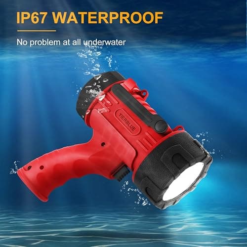 YIERBLUE Rechargeable Spotlight Flashlight with 2000,000 High Lumen LED | IP67 Waterproof Long Running Spot Light searchlight, Impact Resistant Handheld Spotlight with Foldable Stand and Red Lens thumbnail 3