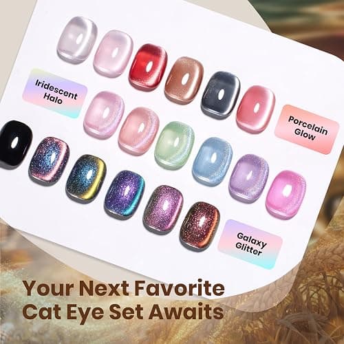 Beetles Golden Mirage Cat Eye Gel Nail Polish Set, 6 Colors Fall Gel | Glitter Gel Nail Polish Kit Pink Red Green Blue Brown Magnetic Shine Soak Off UV Salon DIY Manicure Gift for Women thumbnail 8