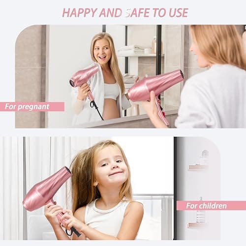 Ionic Hair Dryer,2400W Negative Ion Low Noise Hair Dryer Professional Fast Drying Hair Dryers with 2 Speeds, 3 Heat Settings, Cooling Button,with Diffuser for Curly and Straight Hair（Sakura Pink） thumbnail 6