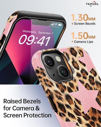 TAMUEL for iPhone 15 Case, Leopard Cheetah Print Phone Case, Compatible with Magsafe, Trendy Cute Cool Pink Star Magnetic Slim Silicone Shockproof Protective Women Girl Cover thumbnail 5
