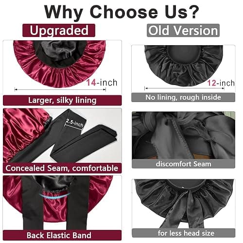 Double Layered Silk Satin Bonnet with Tie for Sleeping Black Women, Wide Band Large Hair Wrap Sleep Cap for Curly Hair Braid thumbnail 3