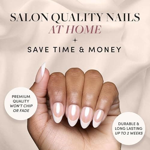 Glamnetic Press On Nails - Mrs. | Short Almond Fake Nails with French Tips and Glossy, Glazed Finish, Salon Quality | 15 Sizes - 30 Nail Kit with Glue thumbnail 2