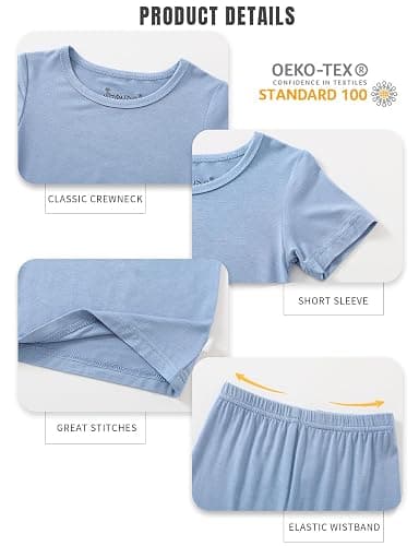 Jimonda Baby Boys Girls Pajama Sets Kid Soft Sleepwear Rayon From Bamboo Sleepwear Short Sleeve 4-Piece Cool Jammies 18M-12Y thumbnail 2