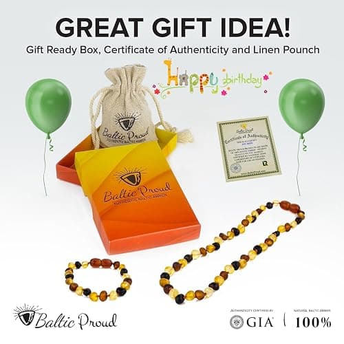 Baltic Proud Raw Amber Necklace and Bracelet Gift Set (Unisex Multi 12.5 Inches/5.5 Inches) - Certified Premium Quality Sea thumbnail 4