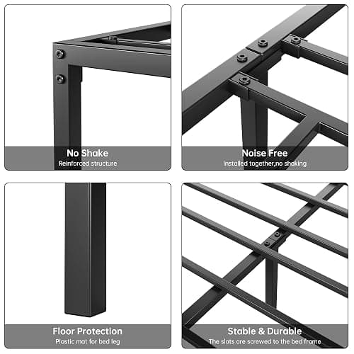 SunnyFurn Queen Bed Frame,14 Inch Queen Size Metal Bed Frames, Heavy Duty Steel Slat, No Box Spring Needed, Mattress Foundation, Easy Assembly, No Noise and No Shaking thumbnail 6