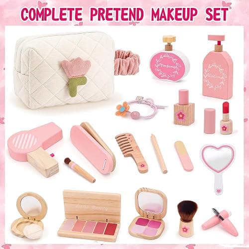 Wooden Makeup Toy Set for Girls Pretend Play Makeup Kit for Toddlers 3-5 with Bag, Birthday Gifts for Girls Toys Kids Aged 3 4 5 6 7 8 thumbnail 3
