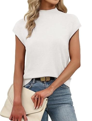 Sampeel Womens Short Sleeve Sweater Mock Neck Summer Top Dressy Casual Basic Knit Pullover Shirt thumbnail 3