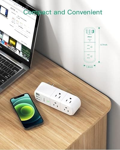 Outlet Extender with Rotating Plug, Mifaso Surge Protector 6 AC Multi Plug Wall Outlets and 3 USB Ports, 1800 Joules, 3-Sided Swivel Power Strip Spaced Splitter for Home, Travel, Dorm Room Essentials thumbnail 6