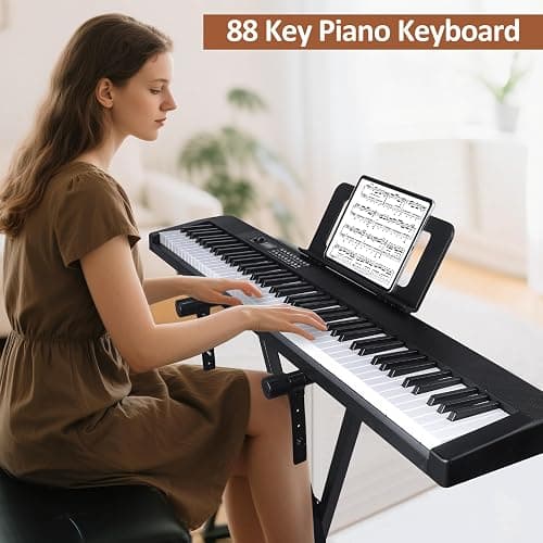 88 Key Piano Keyboard, Electric Digital Piano with Semi Weighted Keys, Keyboard Piano with Sustain Pedal, Power Supply, Stand, Carrying Case, Headphones, USB-MIDI Compatibility, for Beginner Adults thumbnail 7