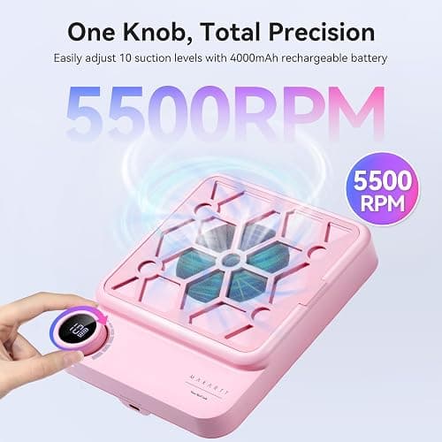 Makartt Compact Rechargeable Nail Dust Collector - 5500RPM Mini Nail Vacuum, Adjustable Speed, Quiet, for Salon & DIY, Includes 10 Filters & Dust Brush, White thumbnail 4