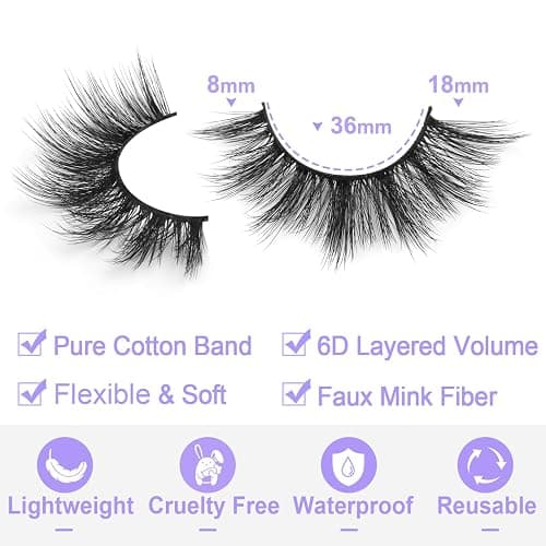 Eyelashes Natural Look Faux Mink Lashes 3D False Eyelashes Wispy Cat Eye Lashes Pack Strip Lashes by Kiromiro thumbnail 3