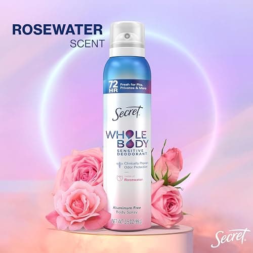 Secret Whole Body Deodorant for Women, Rosewater Scent, Aluminum Free Deodorant Spray, 72 HR Odor Protection, 3.5 oz thumbnail 7