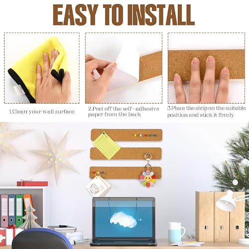 AYZTKUX 5 Pcs Corkboard Strips for Walls, Self-Adhesive Small Cork Board for Walls with 30 Pushpins, Perfect for Home Classroom Office thumbnail 5