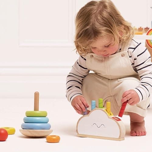 Le Toy Van PL133 Wooden Educational Petilou Rainbow Cloud Pop Press and Release Baby Sensory Montessori Toddler Learning Toy-Suitable for 18+ Months thumbnail 2