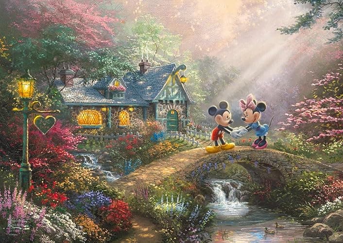 Schmidt Spiele 59928 Thomas Kinkade, Disney, Topolino e Minnie alle Hawaii, puzzle da 500 pezzi in una scatola nostalgica, colorato - Image 1