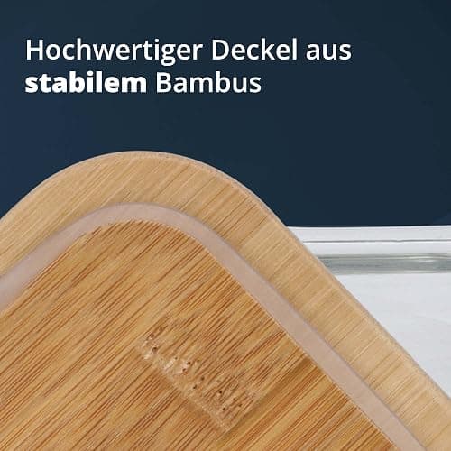 KHG Frischhaltedosen Glas Set 3-teilig Holz Deckel Bambus rechteckig, verschiedene Größen, auslaufsicher, luftdicht, spülmaschinengeeignet, mikrowellen- und backofengeeignet - - 3er Set Rechteckig thumbnail 3
