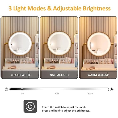 Vabches Makeup Vanity with Round Mirror and Lights, White Vanity Makeup Table with Charging Station, Small Vanity Table for Bedroom, 3 Lighting Modes, 31.5in(L) thumbnail 5