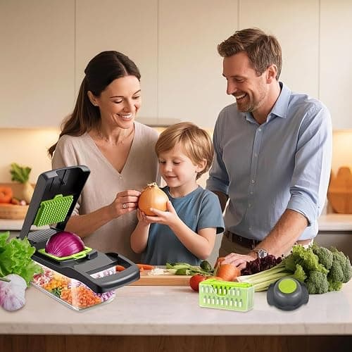 Vegetable Chopper - Vegetable Cutter 16 in 1 Mandoline Vegetable Slicer, Multifunctional Vegetable Cutter with 7 Blades, Cleaning Brush and Peeler, Veg Chopper and Dicer for Onion Garlic Potato Salad thumbnail 2