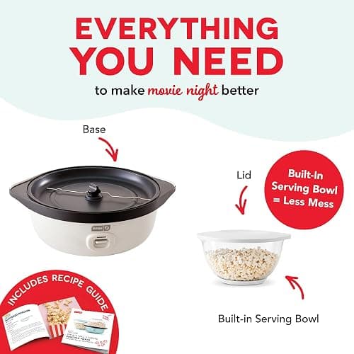 Dash SmartStore® Stirring Popcorn Maker - Electric Popcorn Machine with Butter-Melting Tray & Clear Serving Bowl - Features Stirring Bar - 24 Cups, White thumbnail 5