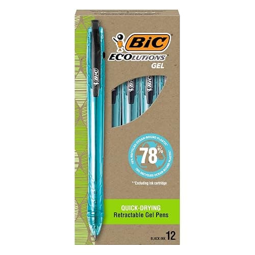 BIC Ecolutions Ocean-Bound Plastic Gel Pens, Medium Point, 1.0mm, 12-Count | Made From 78% Ocean-Bound Recycled Plastic | Smooth Writing Ink System | Quick-Drying Ink to Prevent Smearing - Image 1