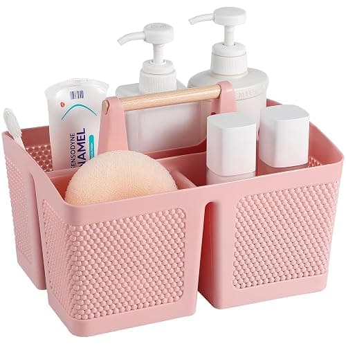 rejomiik Portable Shower Caddy Basket Plastic Cleaning Caddy Organizer Storage Tote with Handle for Bathroom, College, Dorm Room Essentials, Pink - Image 1