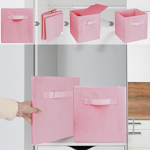 Zuihug 2 Pcs Storage Cubes, 10.5 Inch Collapsible Storage Bins, Fabric Foldable Bins for Organization, Durable Storage Bins for Closet, Shelves, Offices (Pink) thumbnail 4