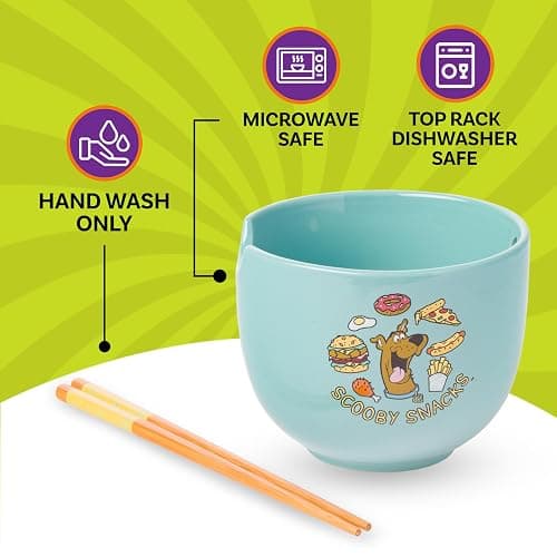 Silver Buffalo Scooby-Doo Scooby Snacks Ceramic Ramen Noodle Rice Bowl with Chopsticks, Microwave Safe, 20 Ounces thumbnail 6