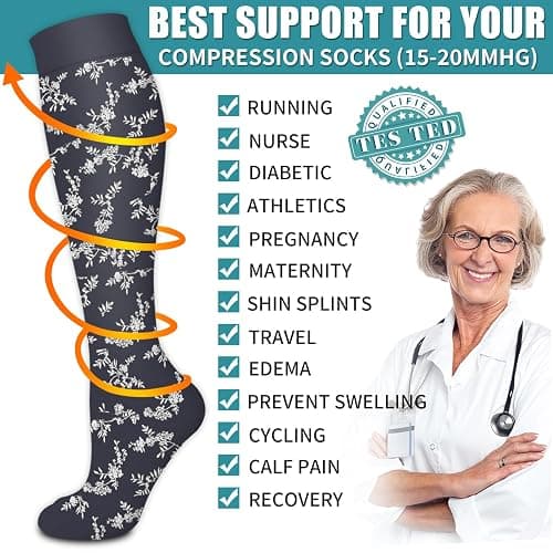 Laite Hebe Compression Socks for Women & Men Circulation(6 pairs)-Graduated Supports Socks for Running, Athletic Sports thumbnail 5