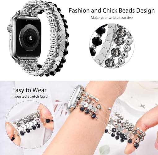 V-MORO Beaded Bracelet Compatible with Apple Watch Band 38mm/40mm/41mm/42mm/44mm/45mm/49mm/46mm Series 10/9/8/7/SE/6/5/4/3/2/1 Women Fashion Handmade Elastic Stretch Strap for iWatch Bands Replacement thumbnail 3