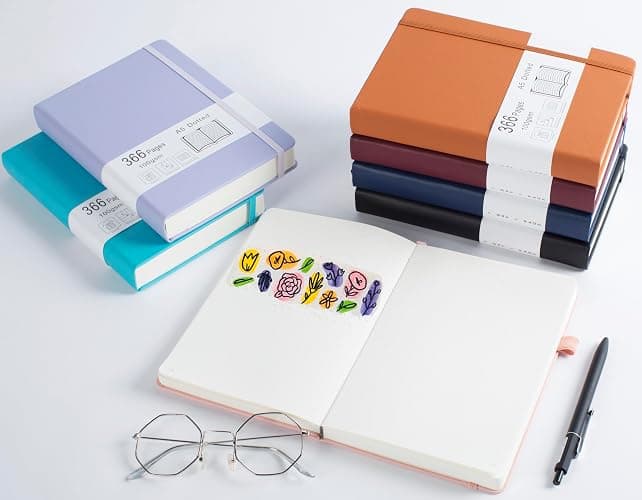Thick Bullet Notebook with 366 Numbered Pages, A5 Dotted Journal for Writing with 100GSM Dot Grid Paper, Hardcover Leather Notebooks for Women Men School Note Taking Work Diary, 5.7"x8.3" Bungandy thumbnail 7