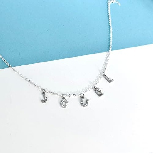 Crystal Spaced Letter Necklace, Initial Charm Necklace, CZ Diamond Alphabet Necklace, Zirconia Letter Charm Necklace, Sparkly Name Jewellery, Custom Dangle Initial Necklace, Drop Letter Necklace thumbnail 4