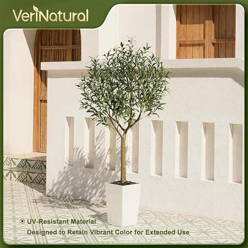 VeriNatural Artificial Olive Tree 6FT, UV Resistant Tall Fake Tree Indoor Outdoor with White Taper Planter & Pebbles – Potted Large Faux Plant for Modern Home Decor Living Room Office Patio, VN156 thumbnail 7