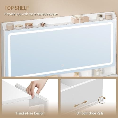 Hzuaneri Dressing Table, Vanity Desk with Power Strip, Vanity Table with Mirror and Lights, Adjustable Brightness, Makeup Desk with 11 Drawers, 3 Storage Compartments for Bedroom White DT43003XUK thumbnail 8