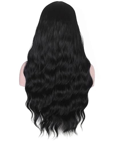 AMZCOS Long Wavy Black Wig with Bangs for Women Heat Resistant Synthetic Hair Wigs for Daily Use(Black) thumbnail 4