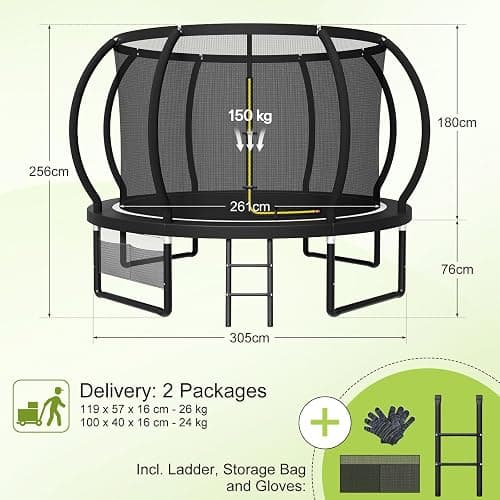 Devoko Outdoor Trampoline 7.5ft/10ft/12ft/14ft GS Certified Garden Trampoline With Safety Net,Non-Slip Ladder& Shoe Organiser,Available For Toddlers And Adults,Up to 150kg thumbnail 8