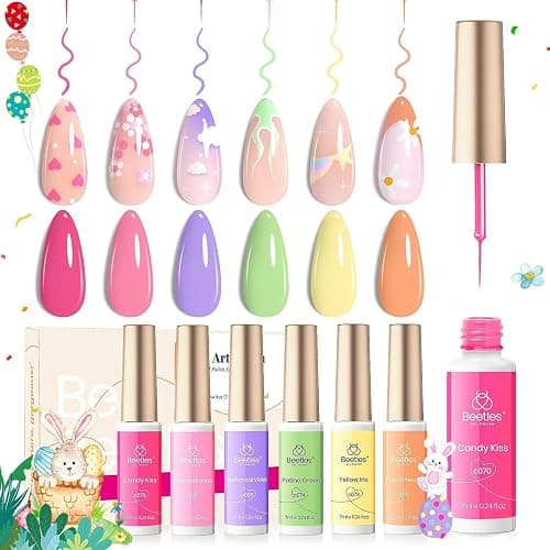 Beetles Pastel Gel Liner Nail Polish Set 6 Colors Spring Art French Line Swirl Gel Polish Pink Yellow Green Purple Orange Swirl Built Thin Nail Art Brush Soak Off Uv Lamp Manicure Gifts for Women thumbnail 9