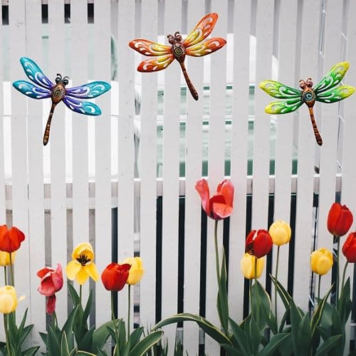 Yonivexis Metal Dragonfly Wall Decor Outdoor wall Art Hanging Decorations Living Room Bedroom Fence Dragonfly Garden Decor, Style1 | Hanging Living Room Bedroom Fence Dragonfly Garden Decor thumbnail 4