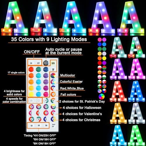 Pooqla Colorful Light Up Letters with Remote, Upgraded 35 Colors LED Marquee Letters, RGB Lighted Letter for Girls Teenager Gift, Birthday, Party, Wedding, Night Light, Room, Bedroom Decor, Letter E thumbnail 2