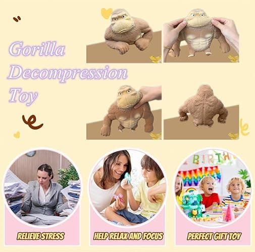 Squeeze Toy, Squishy Monkey Toy,Stretchy Glue-Sand Filled Rubber Gorilla,Elastic Stretchable, Autism,Decompression Toy for Adults and Children Animal for,Gift for Christmas, (Medium Edition) thumbnail 5