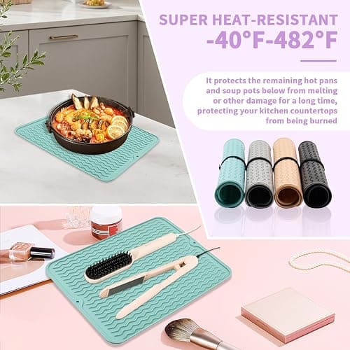 Oversize Silicone Heat Resistant Mat, Heat Mat with for Curling Iron, Travel Cover Cushion for Curling Irons, Hair Bands and Styling Tools(15.7" X 11.8") (Pink) thumbnail 4
