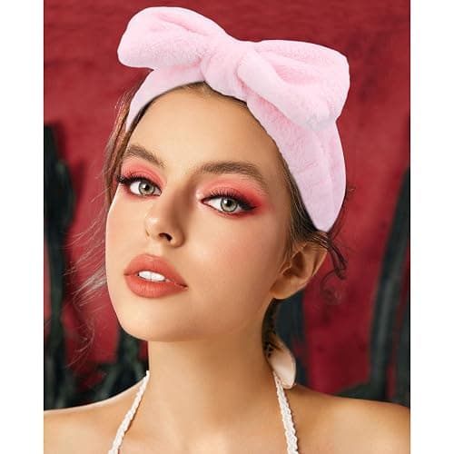 VELSCRUN Spa Headbands for Wash Face, Makeup Headband, Facial Skincare Headbands, 5 Pcs Pink Puffy Sponge Spa Headband Bow Tie Hair Band Hair Clips Wristband Set Women Girls Accessories thumbnail 8