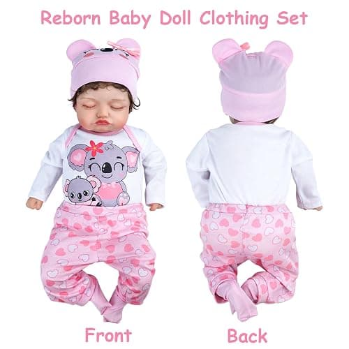BABESIDE 4 PCS Reborn Baby Doll Clothes 20 Inch Koala Pattern Outfit Accessories Set for 17-22 Inch Baby Dolls Girls Clothing with Hat, Pink thumbnail 5
