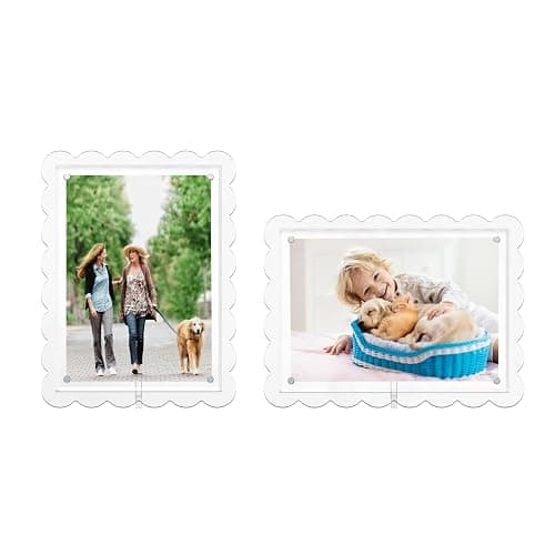 GRAHAM DESIGN 2 Pack of 5 x 7 Clear Acrylic Scalloped Picture Frames, Magnetic Acrylic Closure with Dual Kickstand Holes for Vertical and Horizontal Display, Modern Gift Decor - Image 1