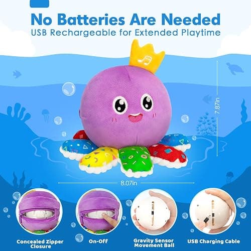 Baby Toy for 6 12 18 Months, Crawling Musical Dancing Moving Bouncing Learning Plush Octopus, Tummy Time Toy for Infant 1 2 3 Year Old Boys Girls, Christmas Birthday Gifts, Sensory Toys for Toddler thumbnail 6