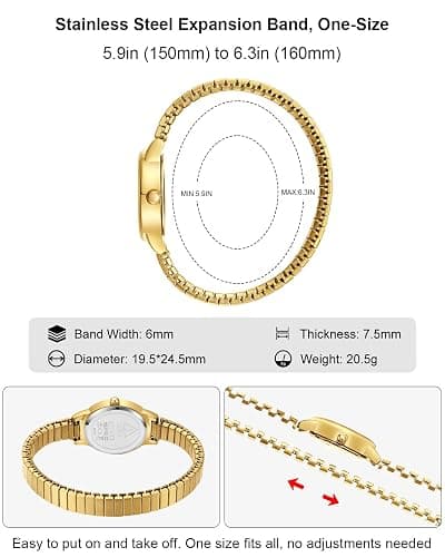 CIVO Vintage Armbanduhr Damen Kleine: Oval Gehäuse Römisches Zifferblatt Analoge mit Elastisches Armband - Zarte Gold Silber Damenuhr Geschenke zum Jahrestag Valentinstag thumbnail 5